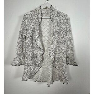 I.C. Collection by Connie Womens Floral Print Open Front Lace Jacket White/Black